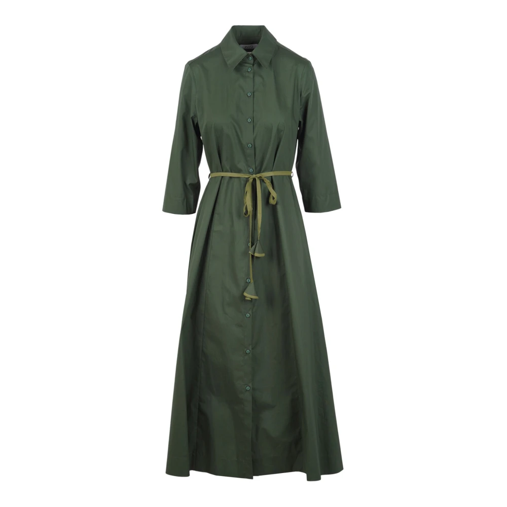 Niu Women's Green Abito Chemisier Lungo In Cotone