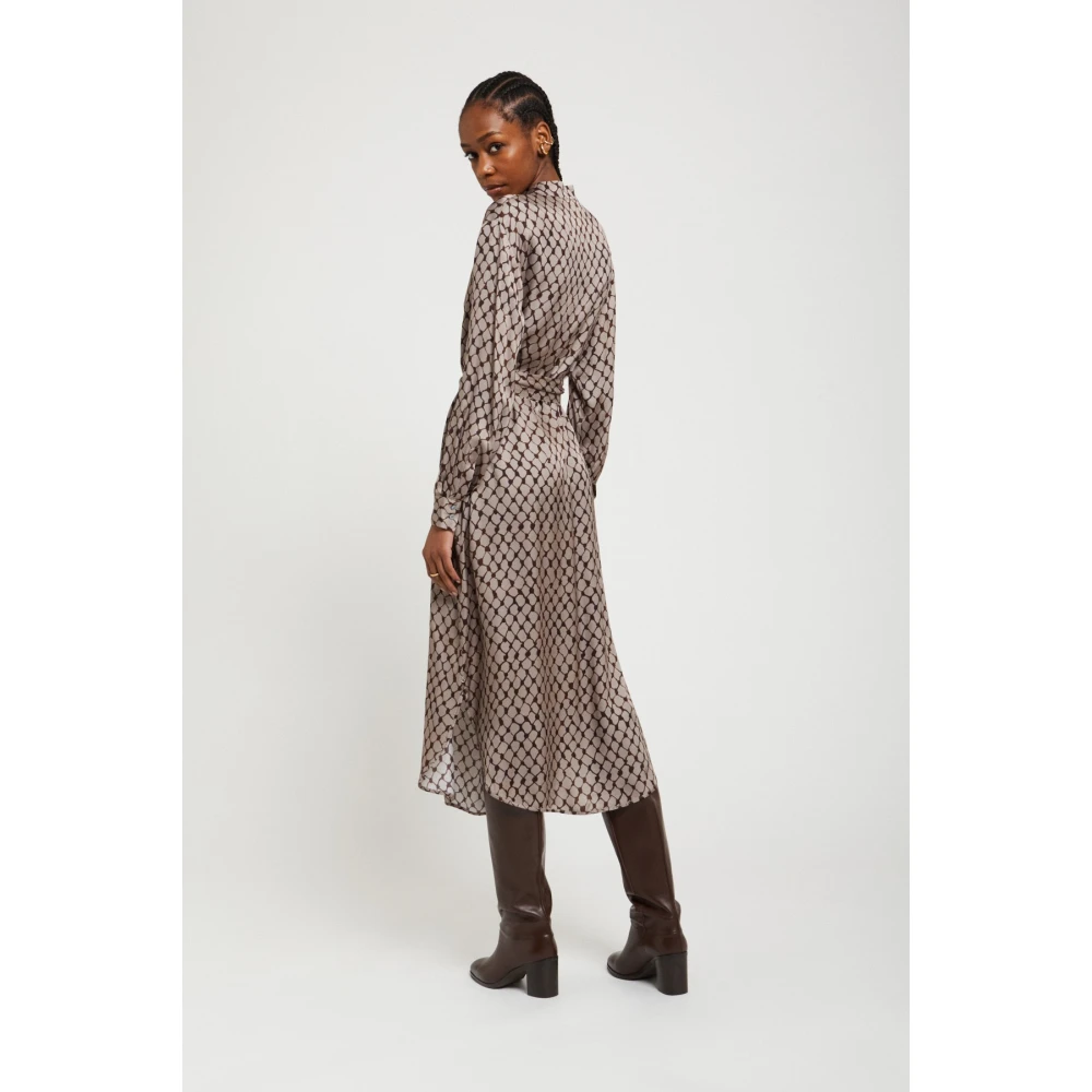 Ottod'Ame Elegante Geruit Patroon Midi Jurk Brown Dames