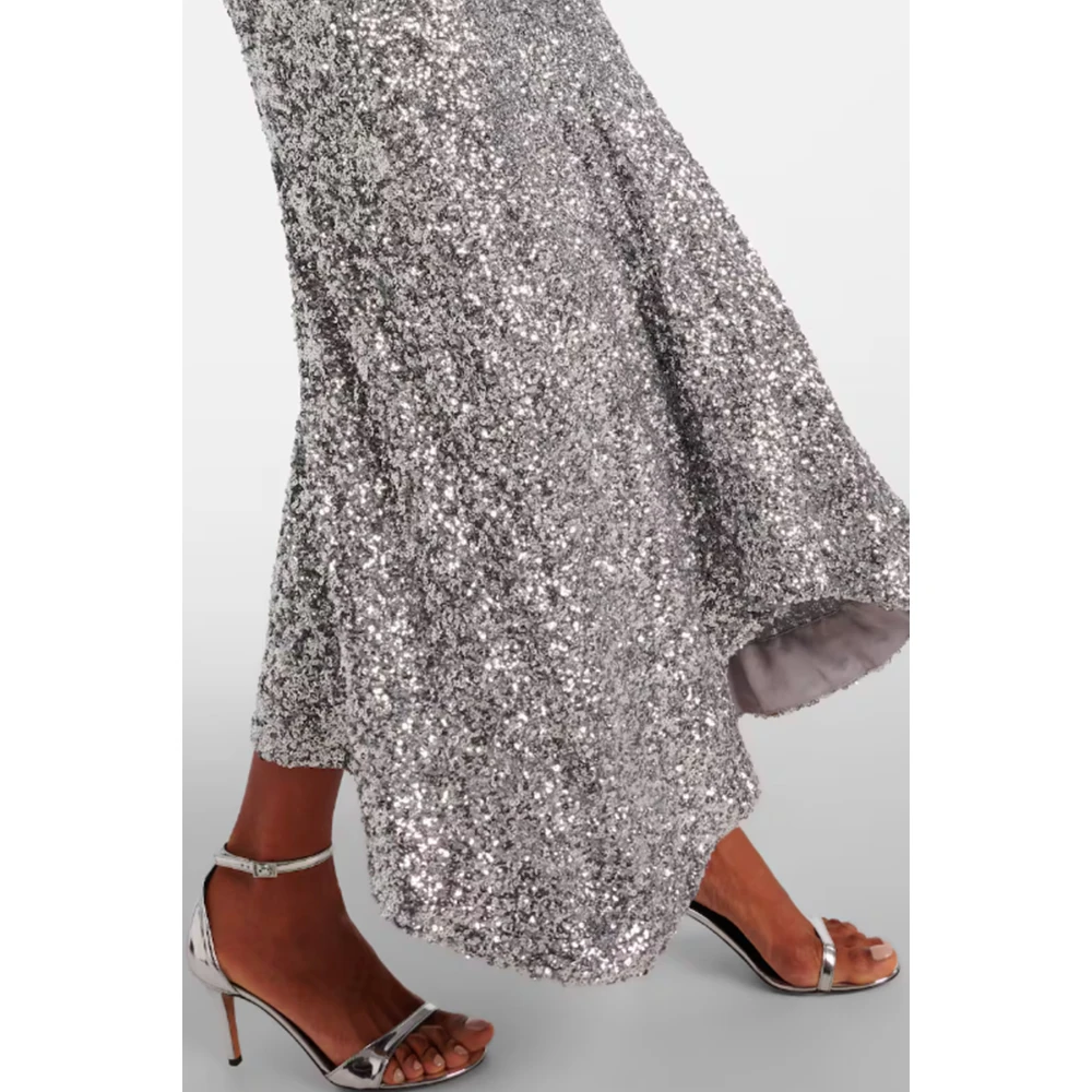 Ganni Zilver Paillet Vierkante Hals Jurk Gray Dames