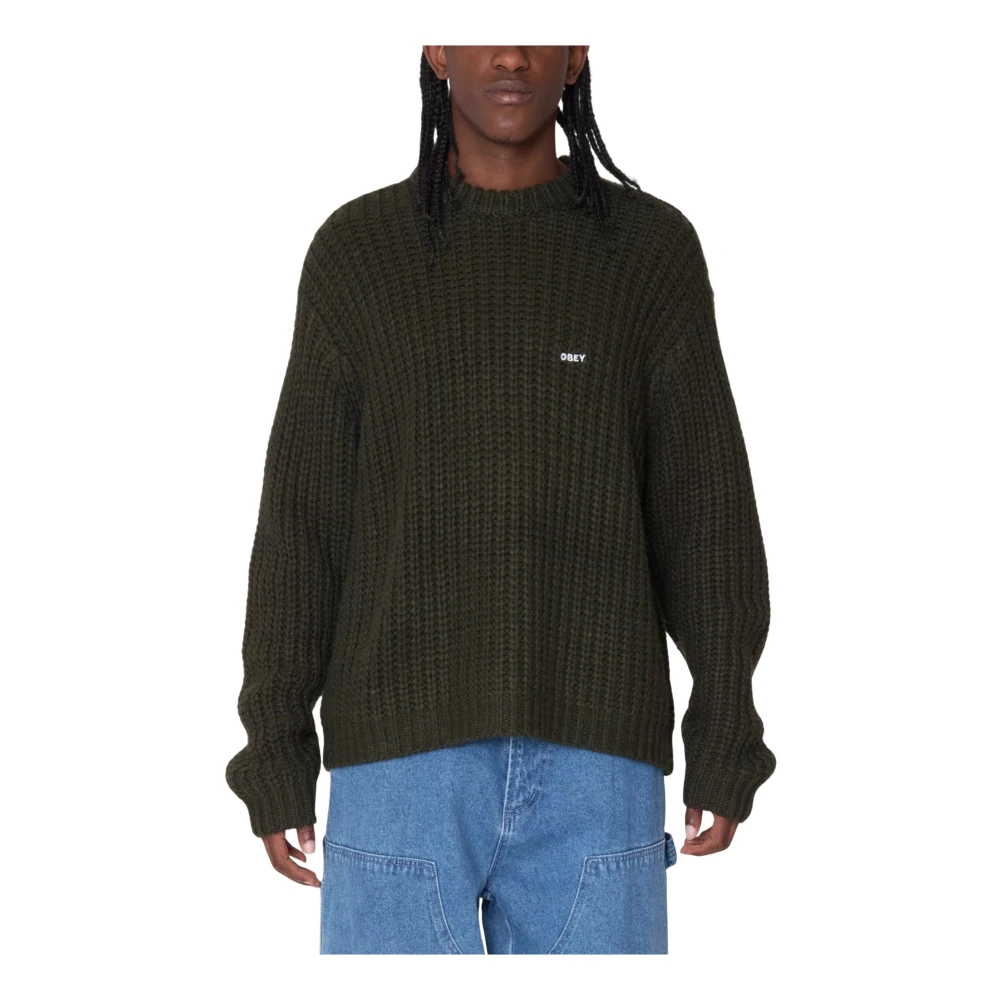 Obey Herr Grön Stickade Tröjor S, Grovstickad Tröja
