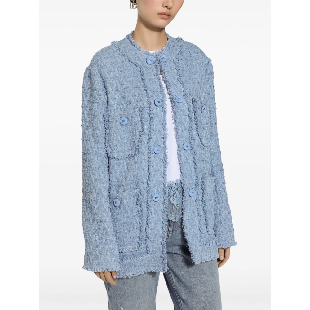 Dolce & Gabbana Celeste Katoenen Jas Multitask Zakken Blue Dames