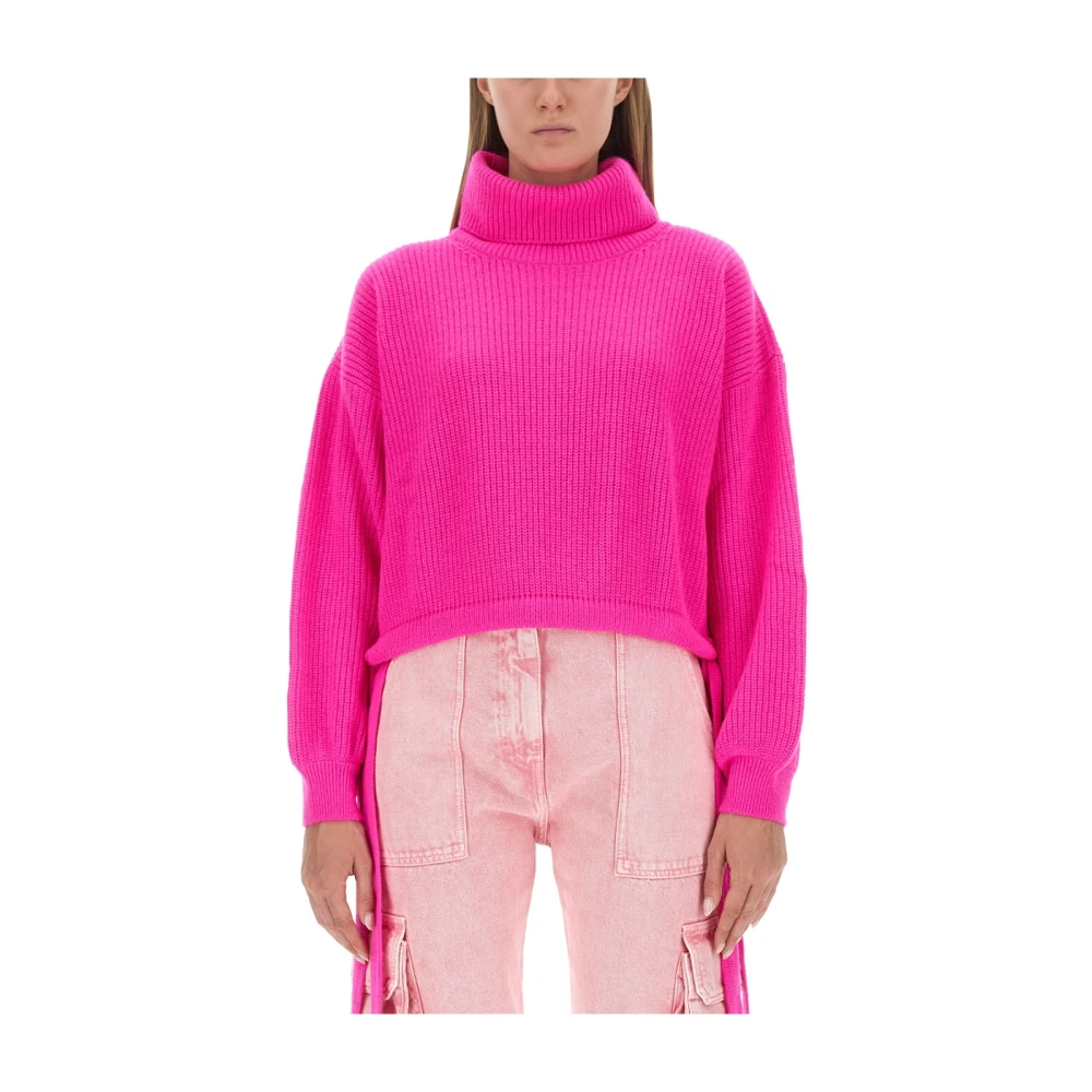 Msgm Luxe Cropped Gebreide Coltrui Pink Dames