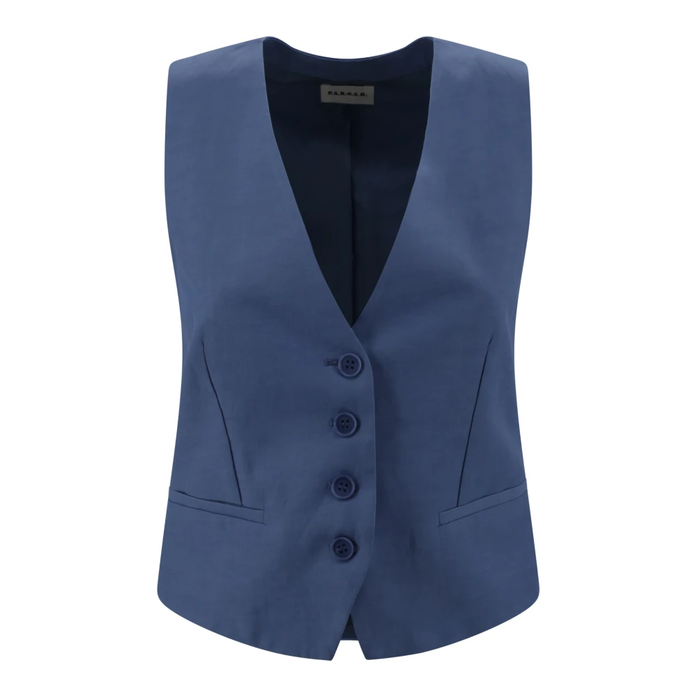 P.a.r.o.s.h. Blauwe Mouwloze V-hals Jas Blue Dames