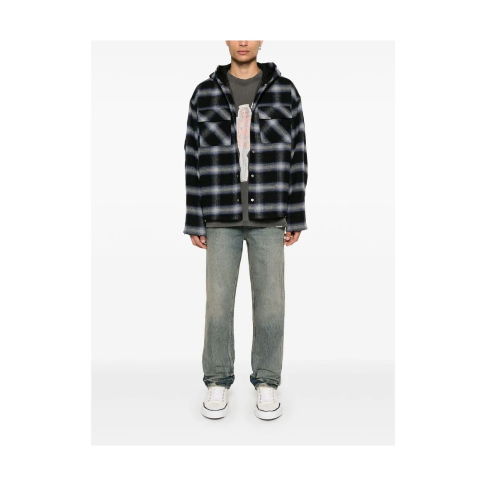 Represent Hooded Over Shirt Blue Heren