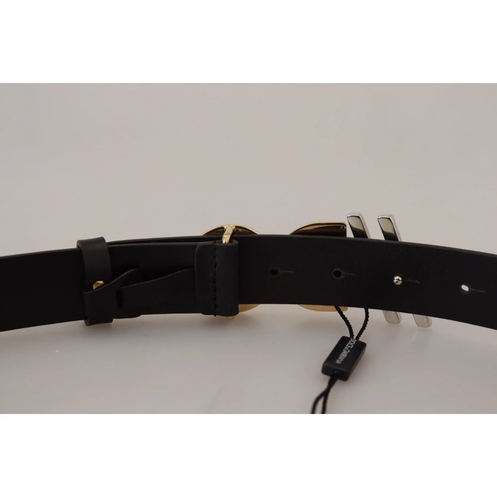 Dolce & Gabbana Zwart Leren Metalen Logo Riem Black Unisex