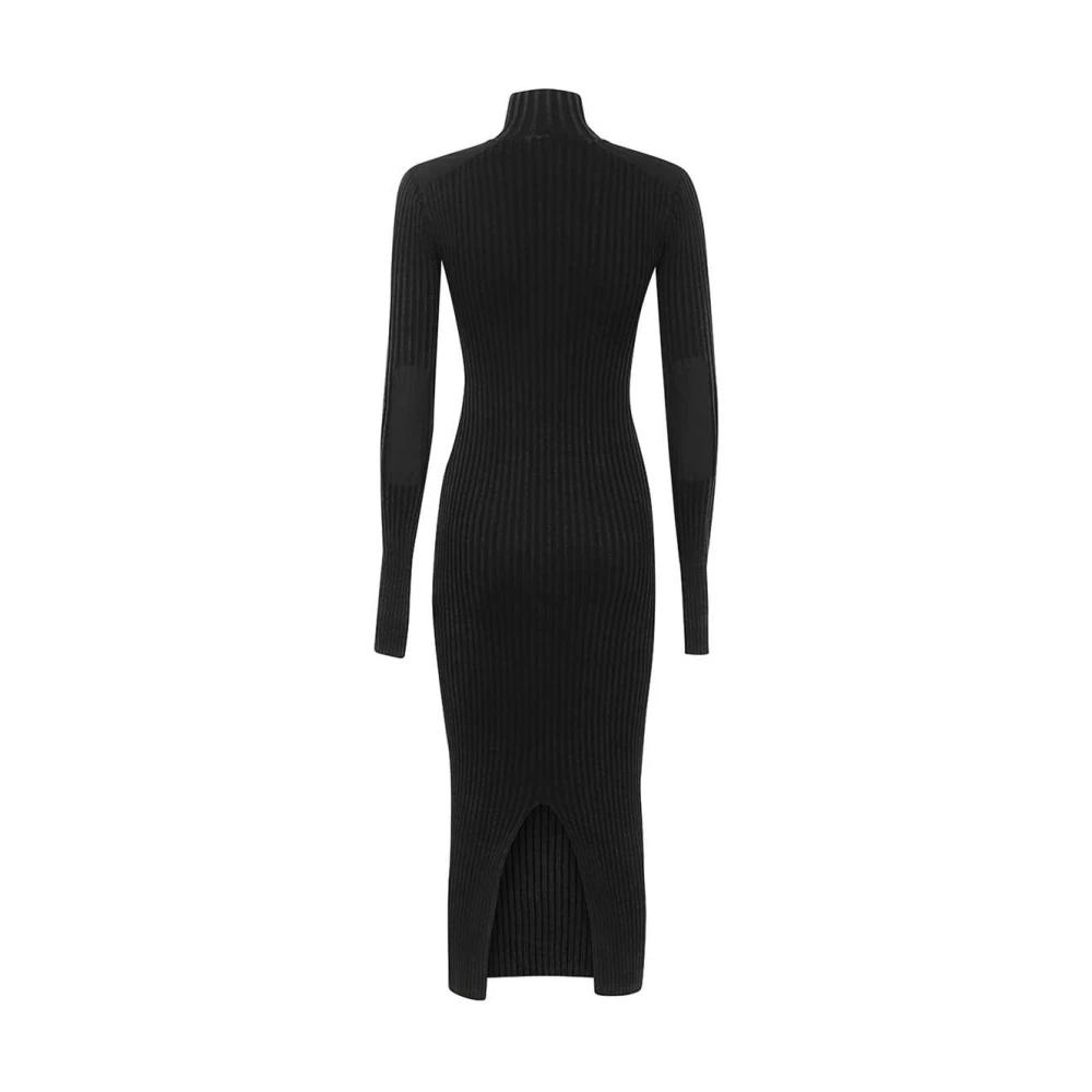 Versace Jeans Couture Geribbelde Gebreide Jurk met Logo Patch Black Dames