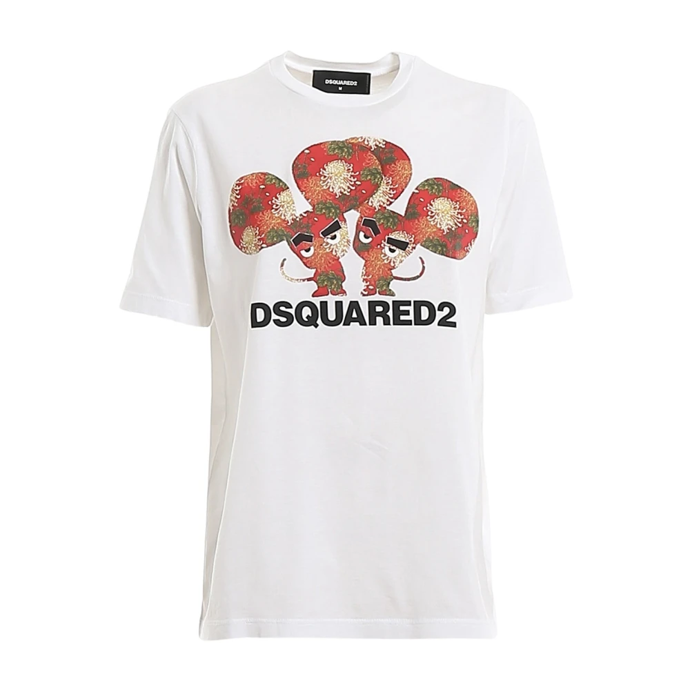 Dsquared2 Wit Katoenen Logo T-Shirt Ss22 White Dames