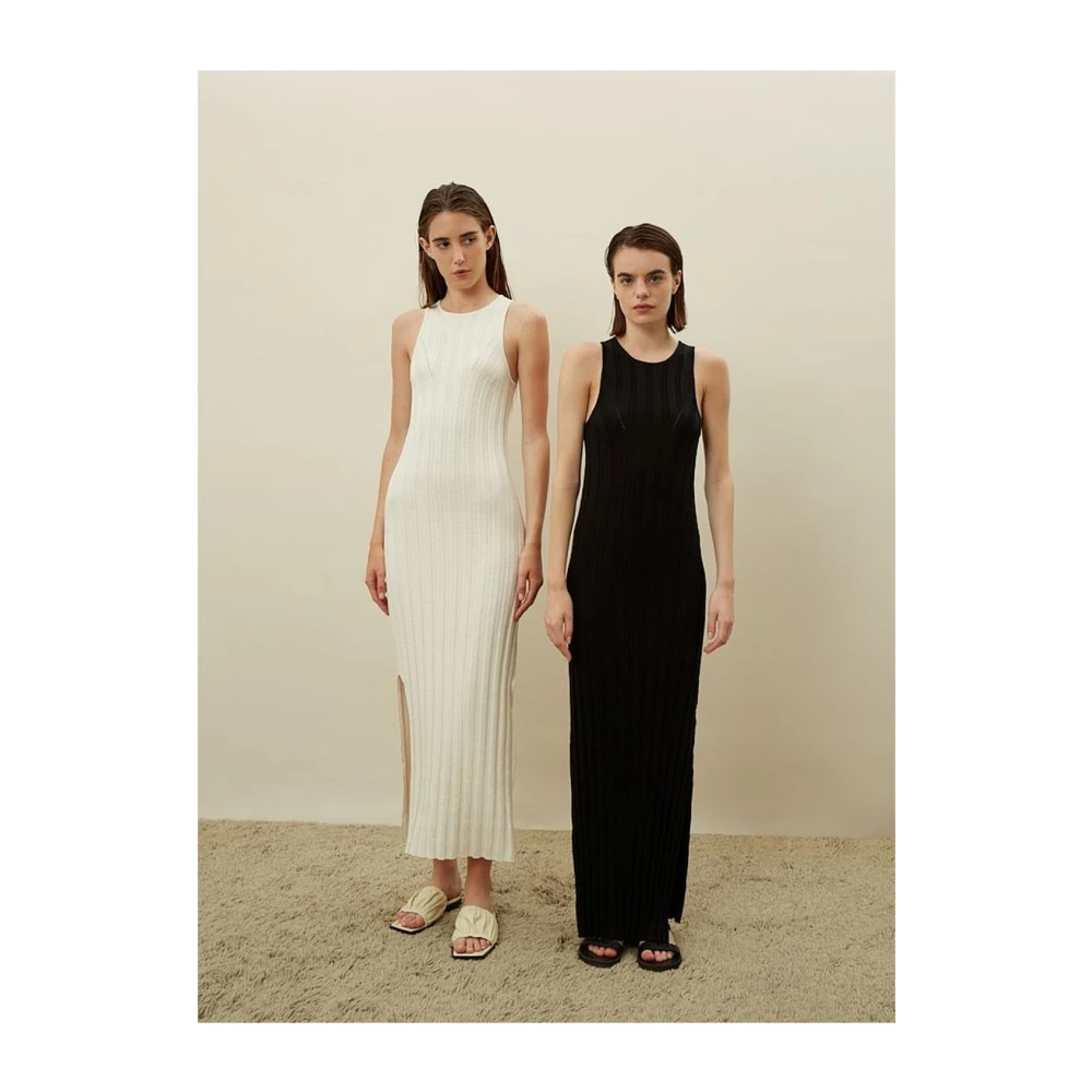 Loulou Studio Zwarte Mouwloze Linnen Zijde Jurk Black Dames