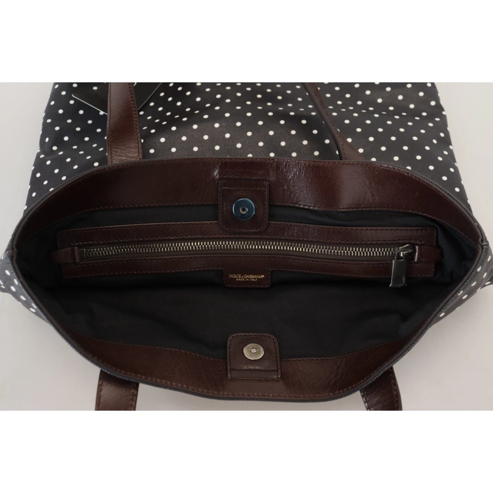 Dolce & Gabbana Zwart Witte Polka Dot Canvas Winkel Tote Tas Black Dames