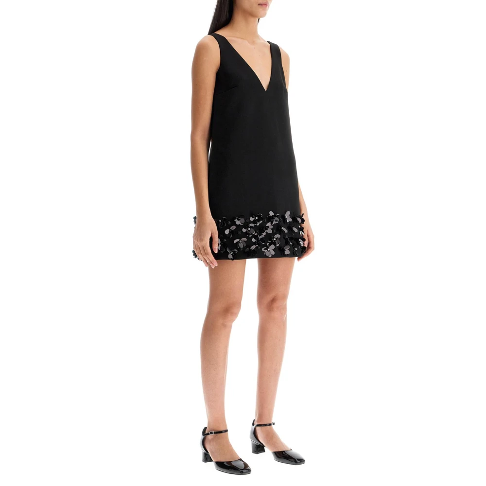 Self Portrait Bloemenapplicatie Crepe Mini Jurk Black Dames