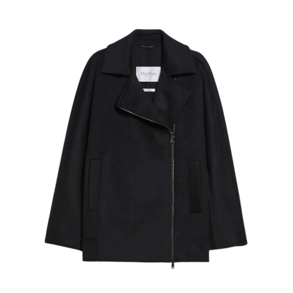 Max Mara Zwarte Wol Caban Jas Black Dames