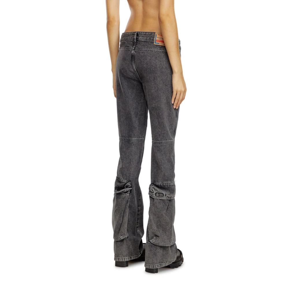 Diesel Flared Denim Jeans met ritssluiting zakken Gray Dames