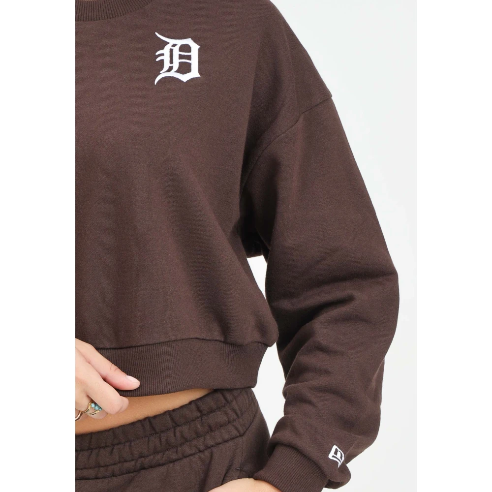 new era Bruine MLB League Essential Detroit Tigers Crop Sweater Brown Dames