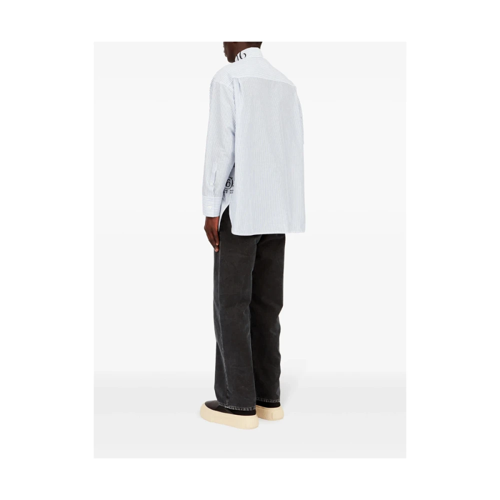 MM6 Maison Margiela Blauw Wit Gestreept Katoenen Overhemd Blue Heren