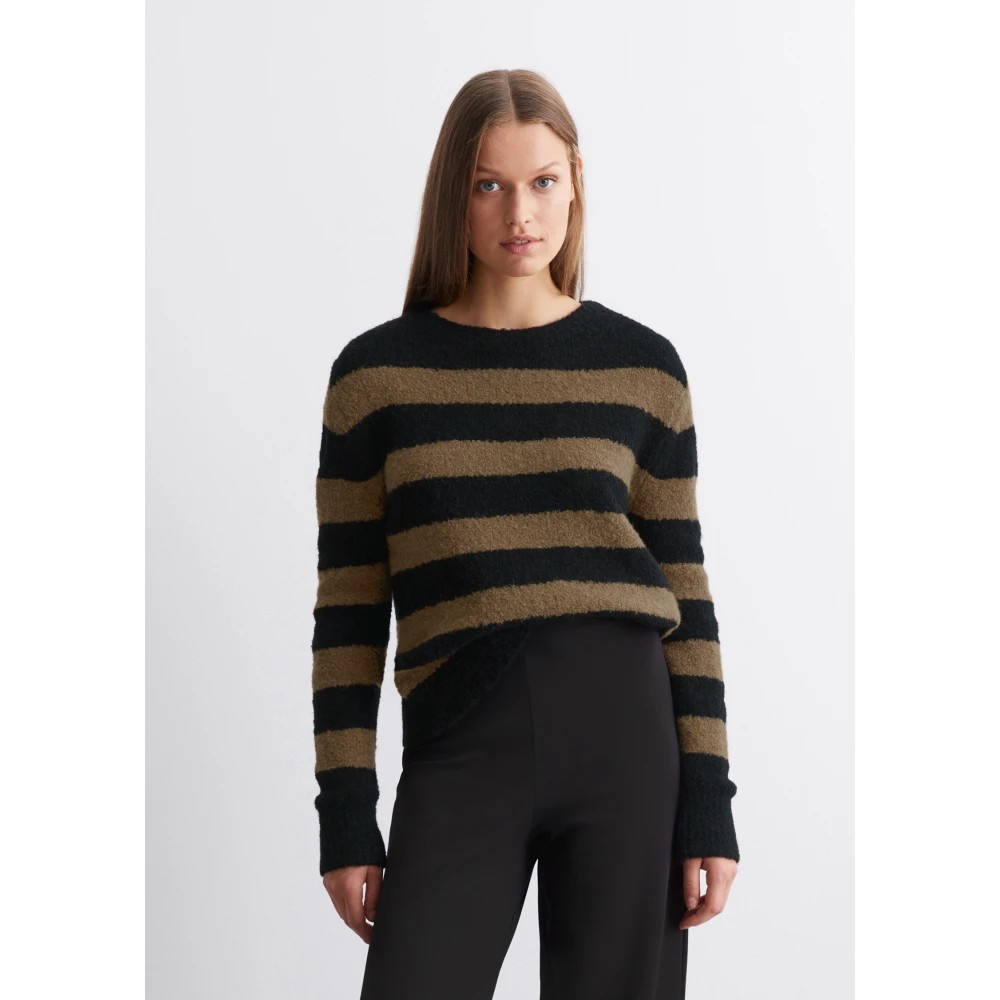 Marc O'Polo Gestreepte bouclé trui Black Dames