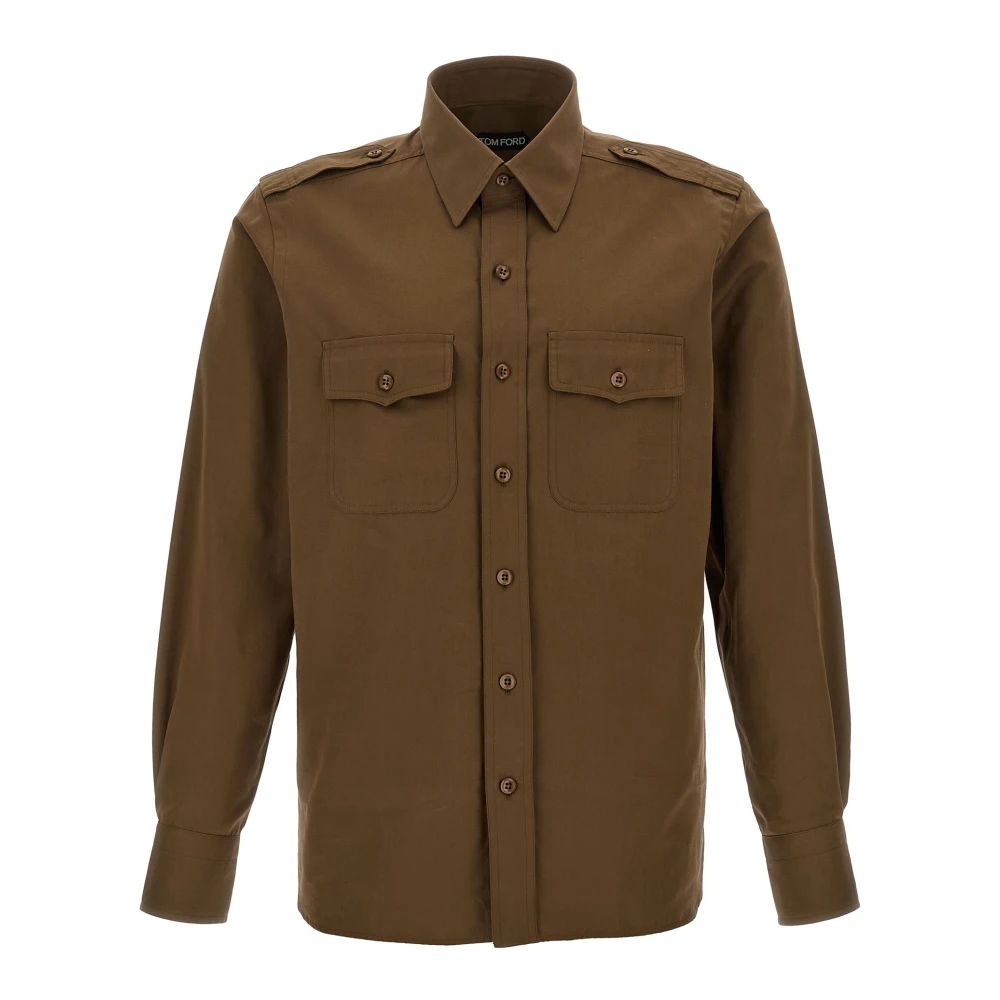 Tom Ford Men's Green Cotton Silk Faille Military Shirt - Casual Shirts - 2XL - Shirts