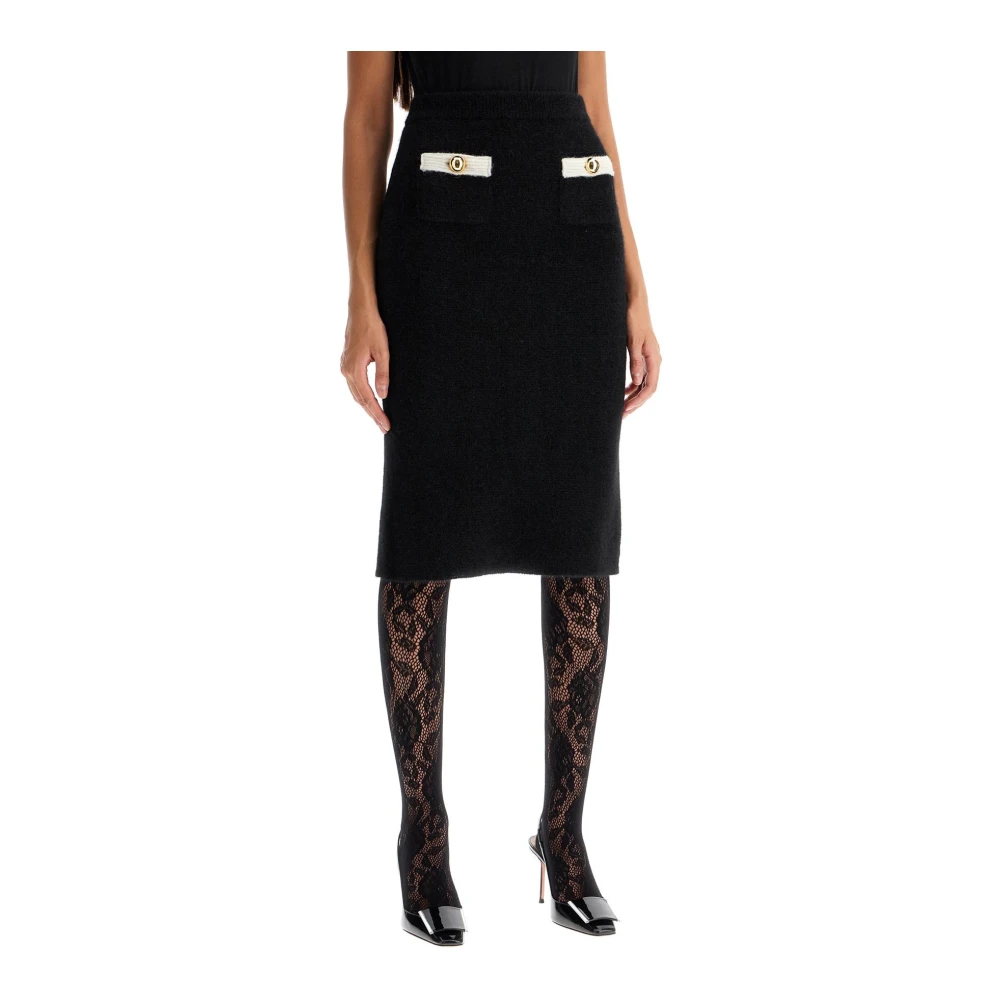 Alessandra Rich Alpaca Blend Midi Rok met Zakken Black Dames