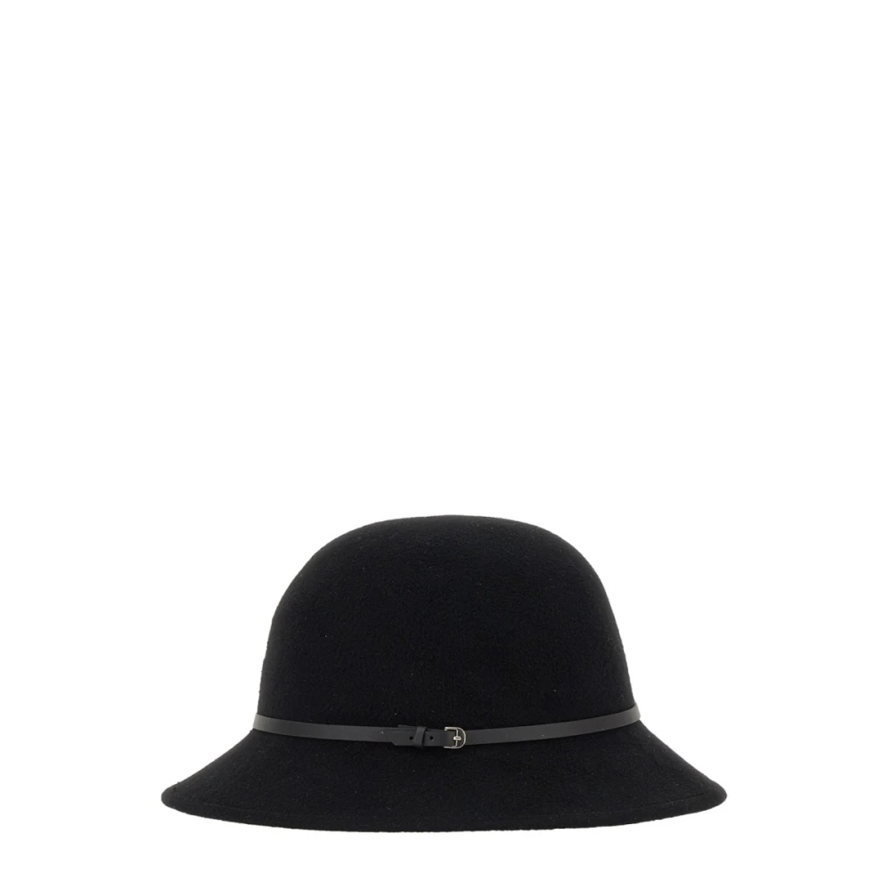 Helen Kaminski Wollen Bucket Hat met Leren Rand Black Dames