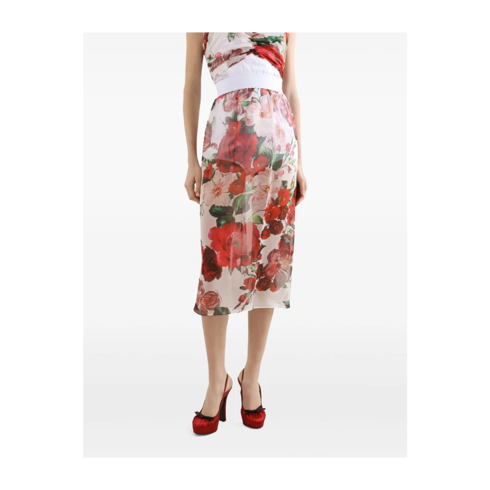 Dolce & Gabbana Witte Semi-Transparante Rechte Rok Multicolor Dames