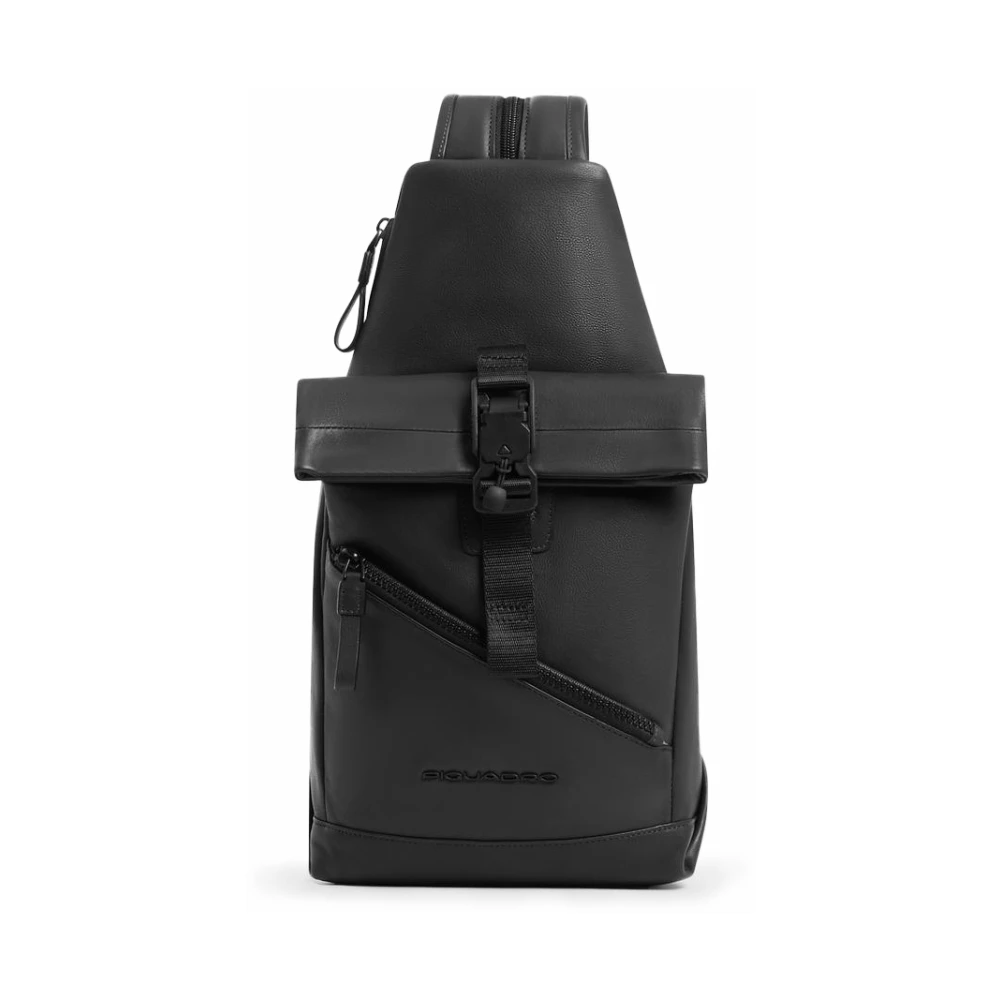 Piquadro Svart Convertible To Backpack Sling Bag In Leather With Ipad®Mini Compartment And Rfid Protection