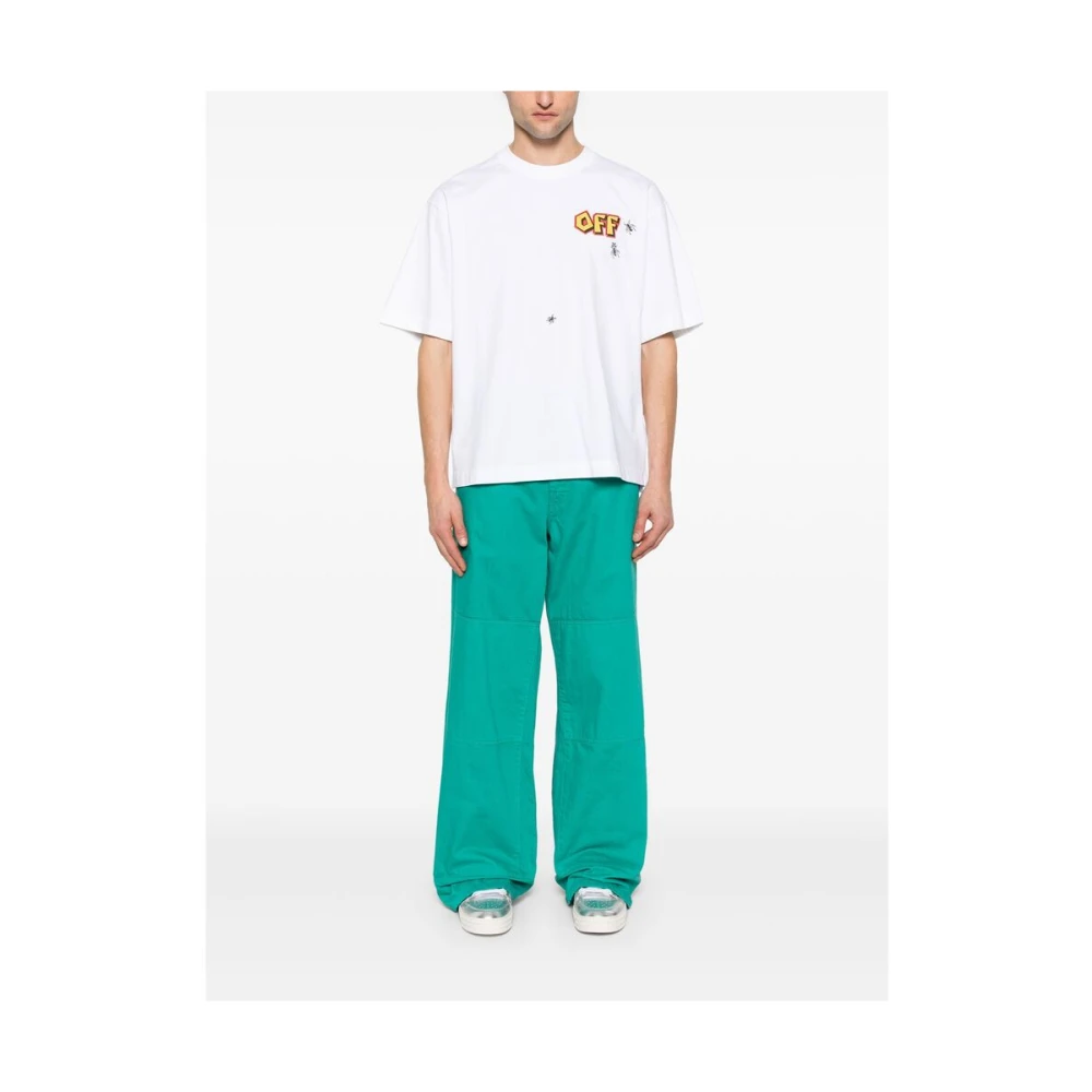Off White Geborduurd Motief Ronde Hals T-shirt White Heren