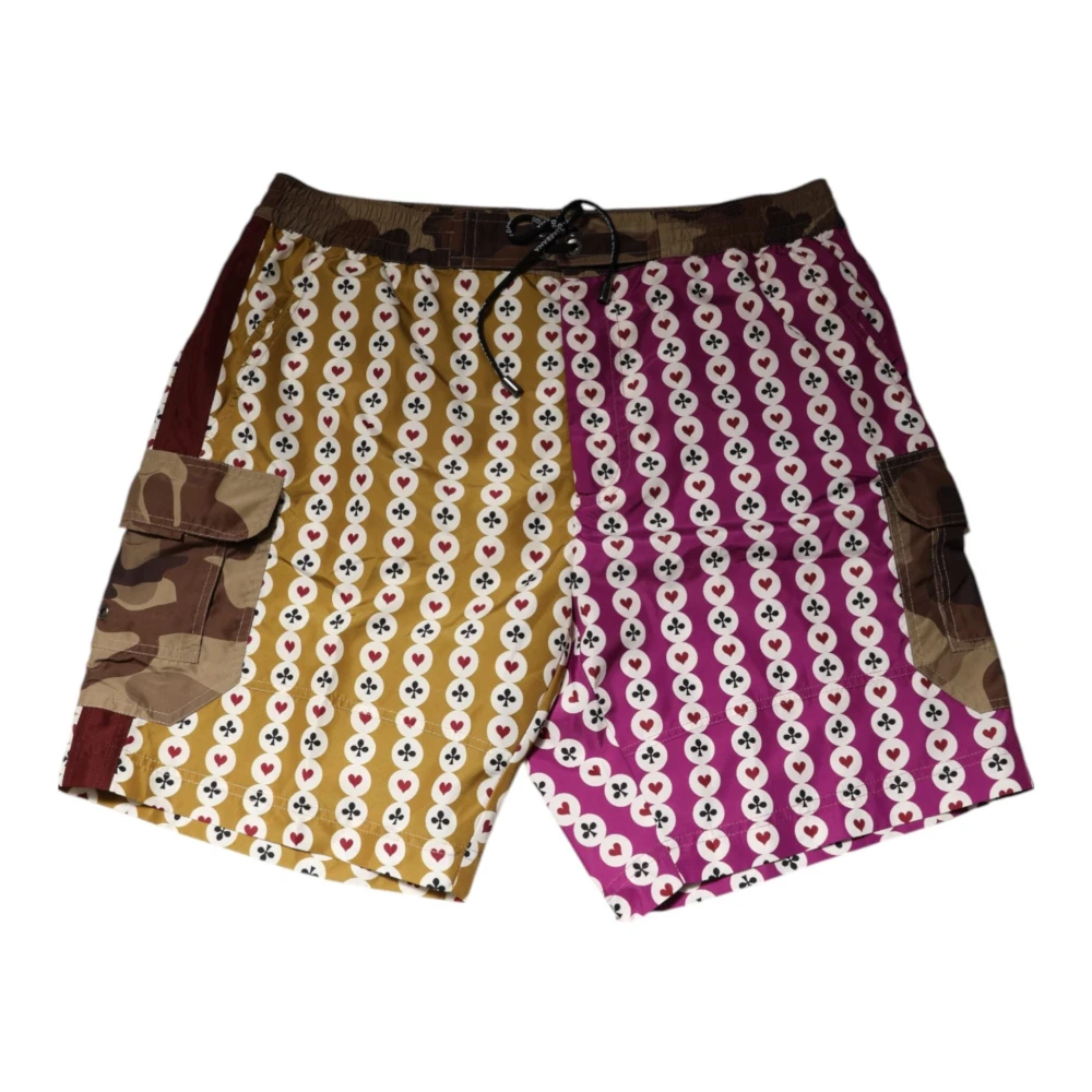 Dolce & Gabbana Men's Multicolor Beachwear, S, Playing Card Camouflage Shorts