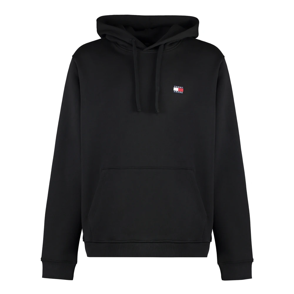 Tommy Jeans Men's Black Hoodies,, Cotton Hooded Sweatshirt With Ribbed Details 2XL