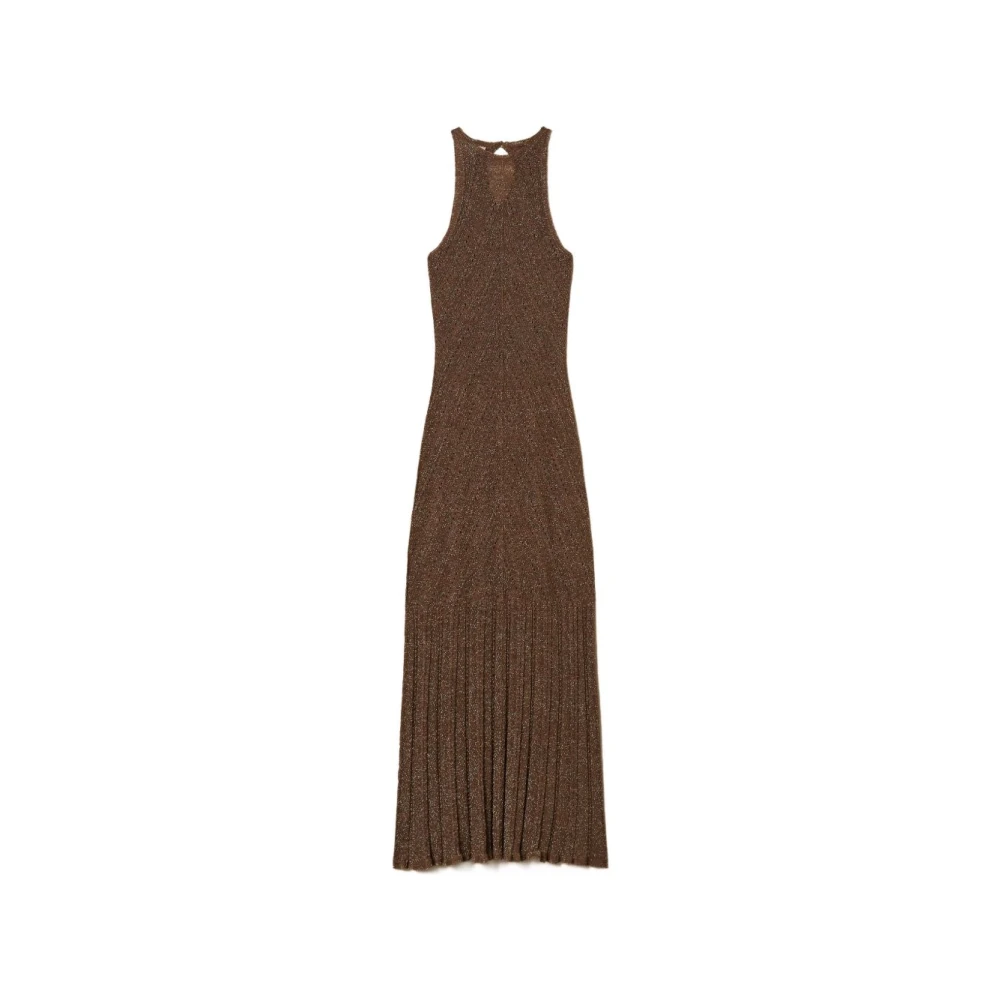 Twinset Women's Brown Maxi Dresses, L, Punched Chevron Knit Maxi Dress
