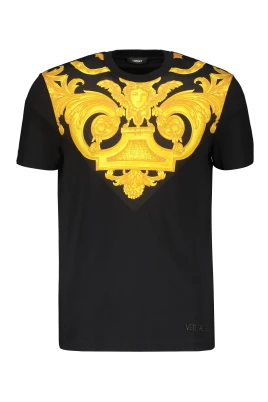 Ribbad bomulls-T-shirt med tryck fram