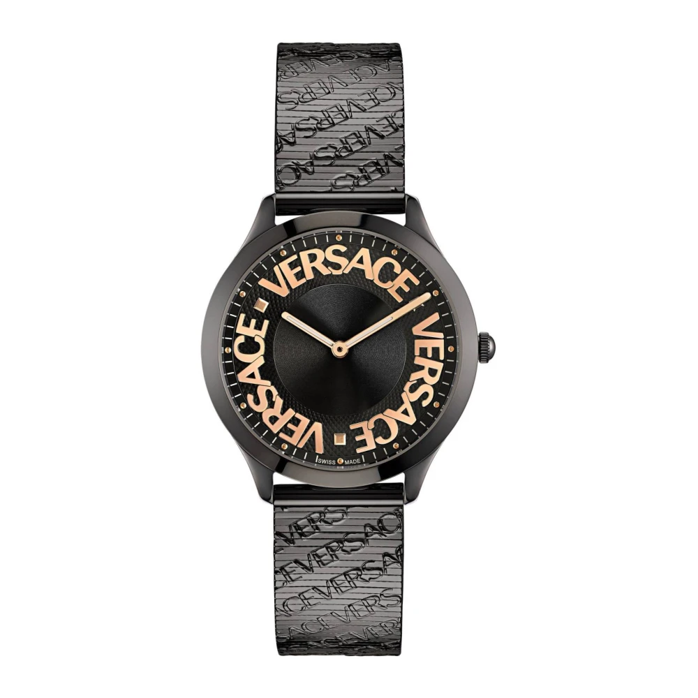 Versace Black Watches, Female, One Size, Logo Halo Stainless Steel Watch