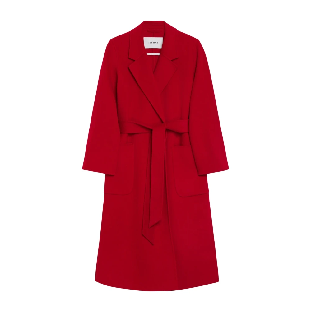 IVY OAK Midi Wollen Jas met Riem en Zakken Red Dames