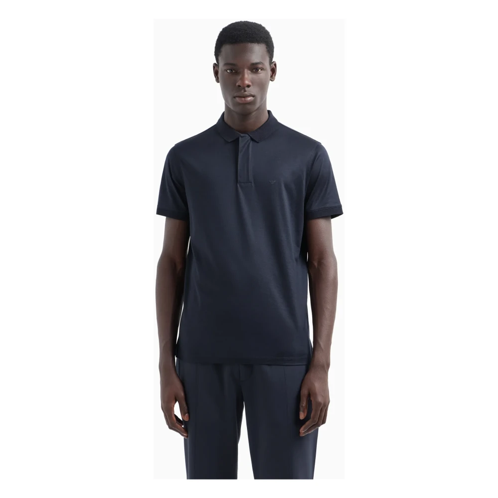 Emporio Armani Mörkblå Polo Skjorta med Logodetaljer Blue, Herr