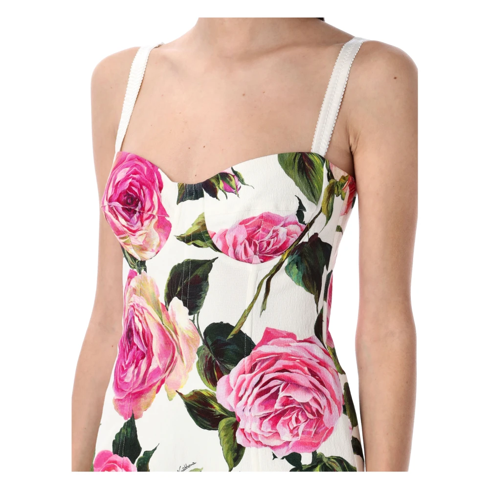 Dolce & Gabbana Witte Rozenprint Corset Mini Jurk Multicolor Dames