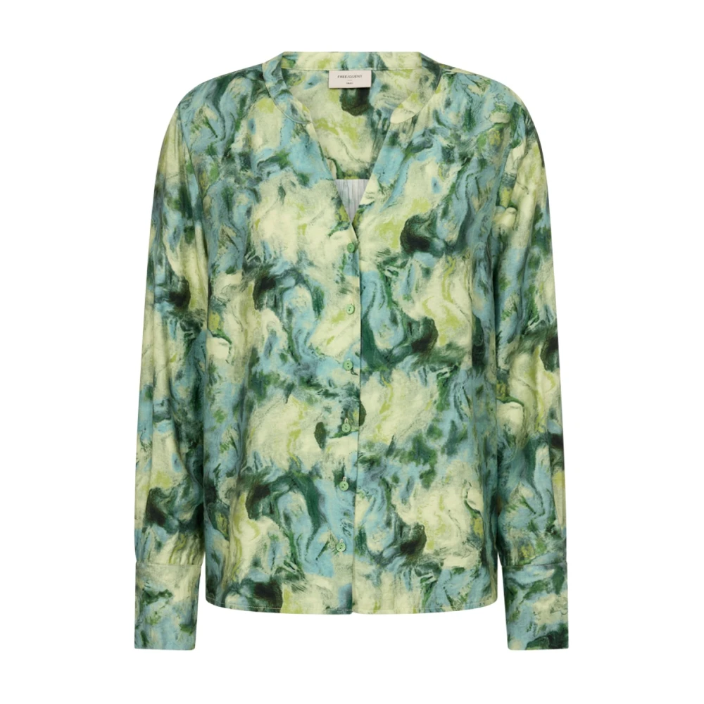 Freequent Gestreepte Groene Blouse met Ballonmouwen Multicolor Dames