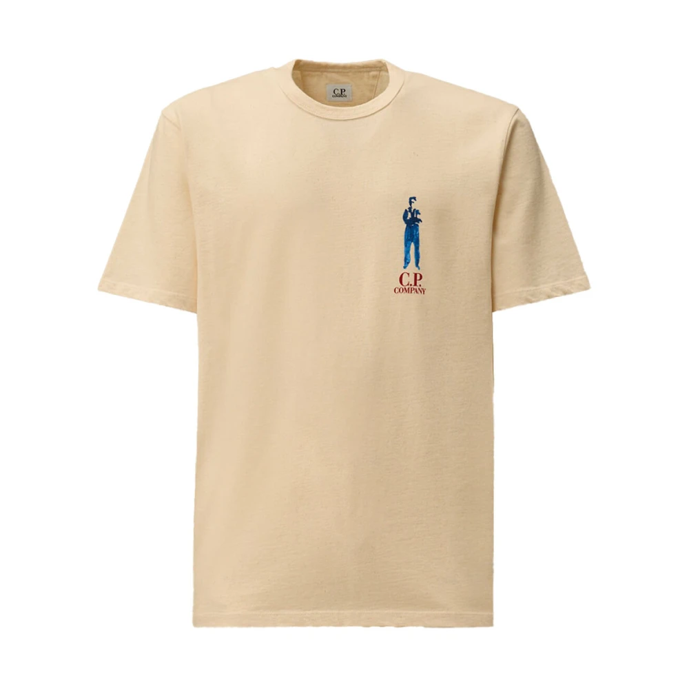 C.p. Company Men's Beige T-Shirts, M, Graphic Print Cotton T-Shirt