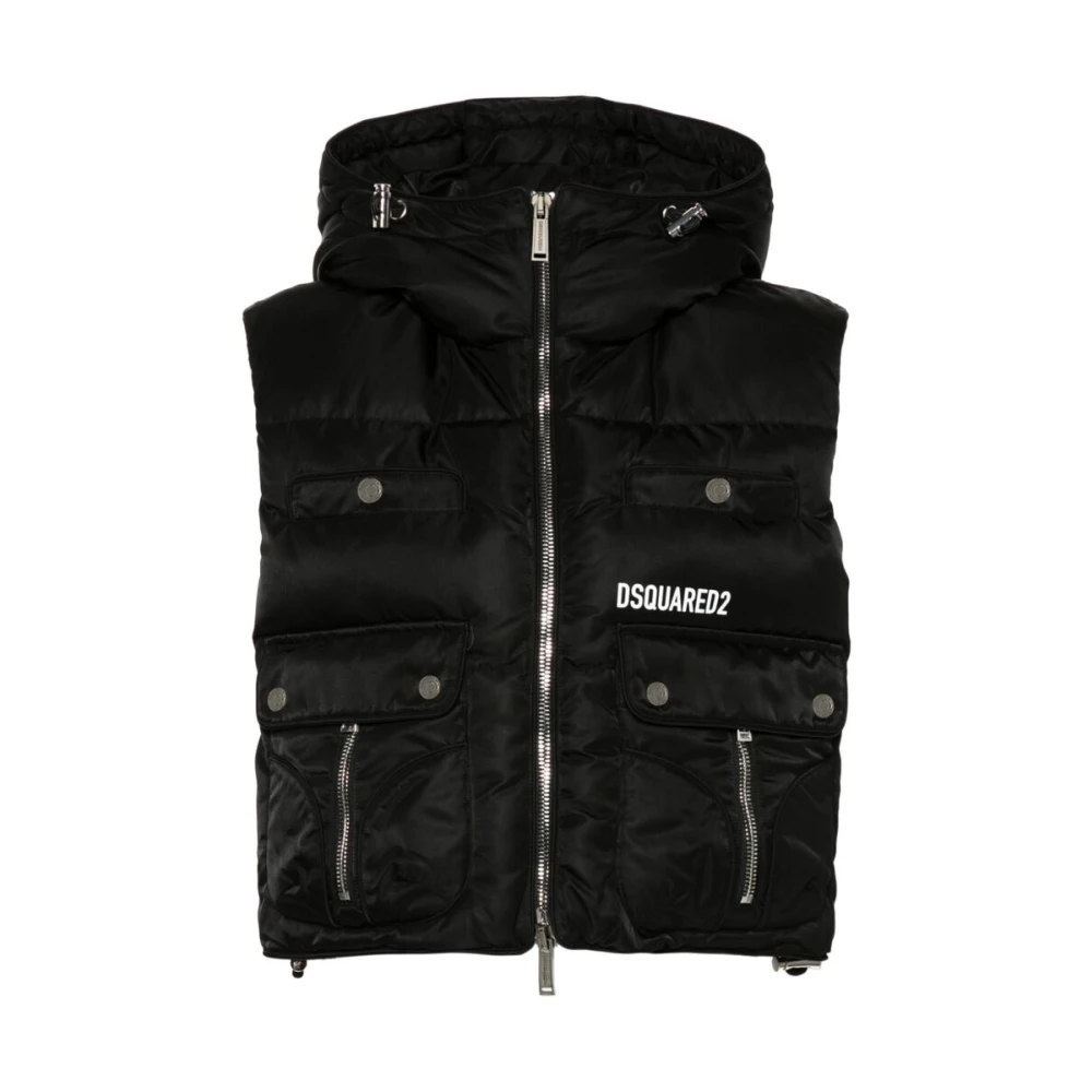 Dsquared2 Zwarte Gewatteerde Hooded Vest Black Dames