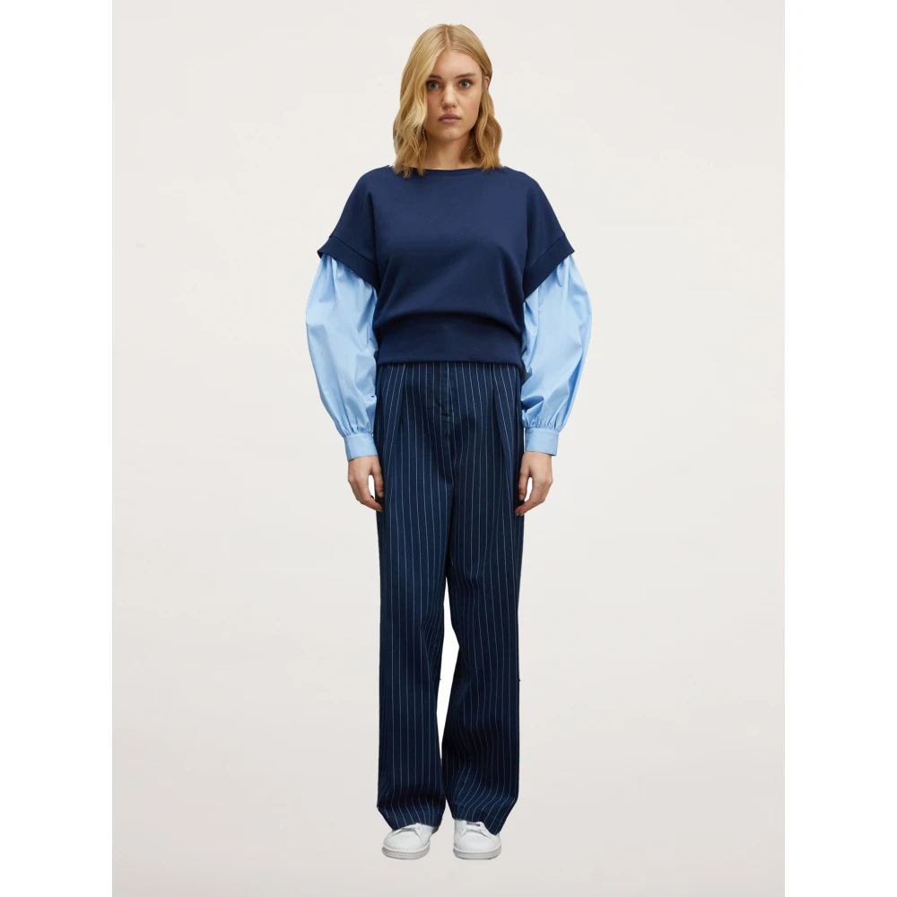 Motivi Ballonmouw Combi Sweatshirt Blue Dames