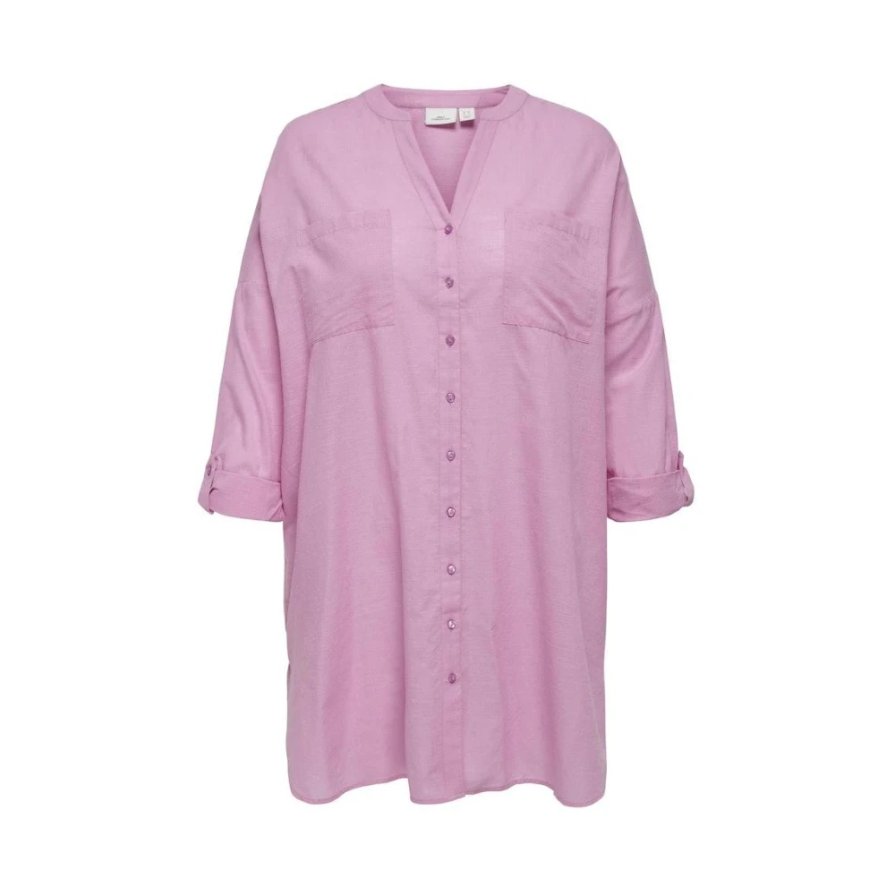 Only Carmakoma Solid V-Hals Langarm Shirt Pink Dames