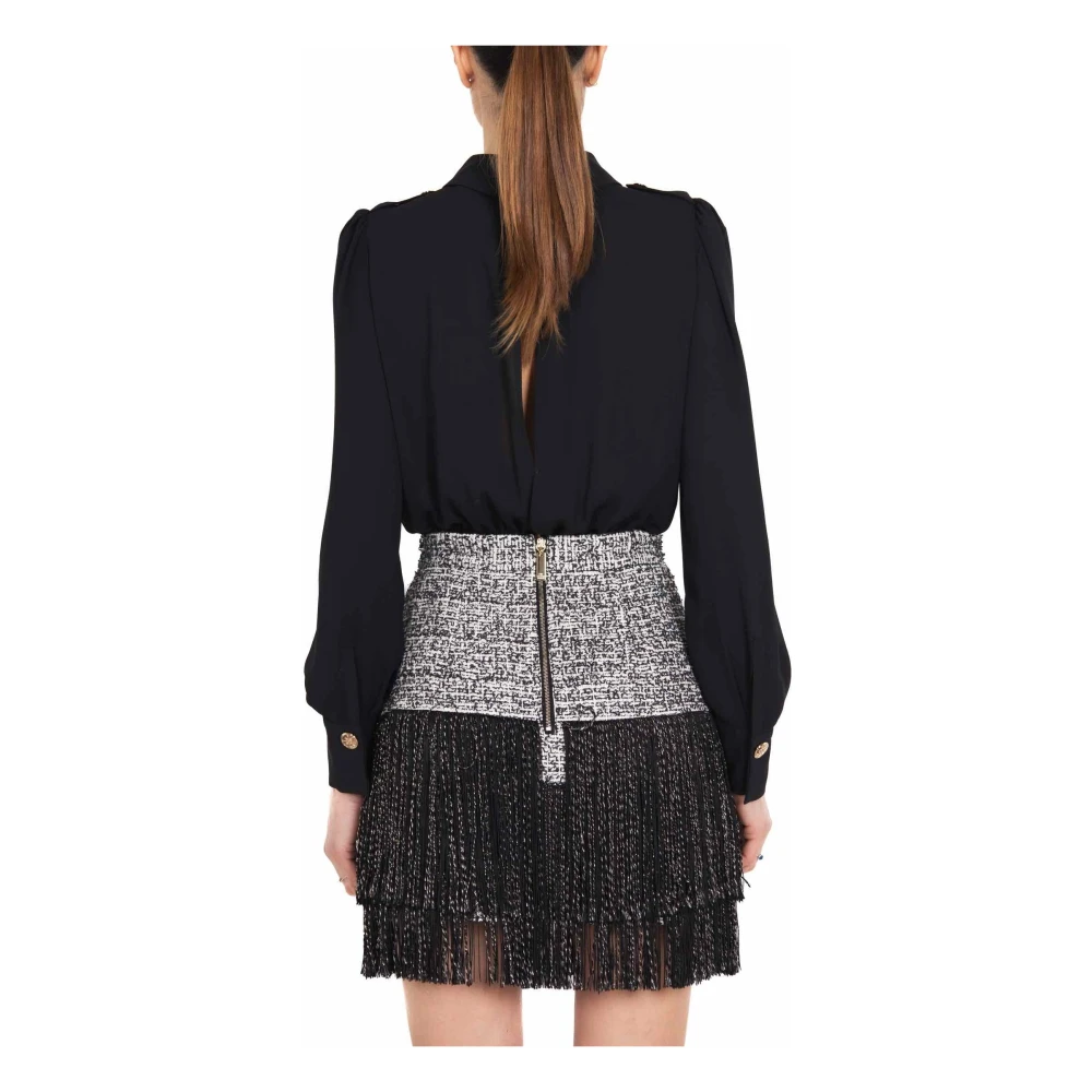 Elisabetta Franchi Zwarte Tweed Jurk met Overhemd en Rok Black Dames