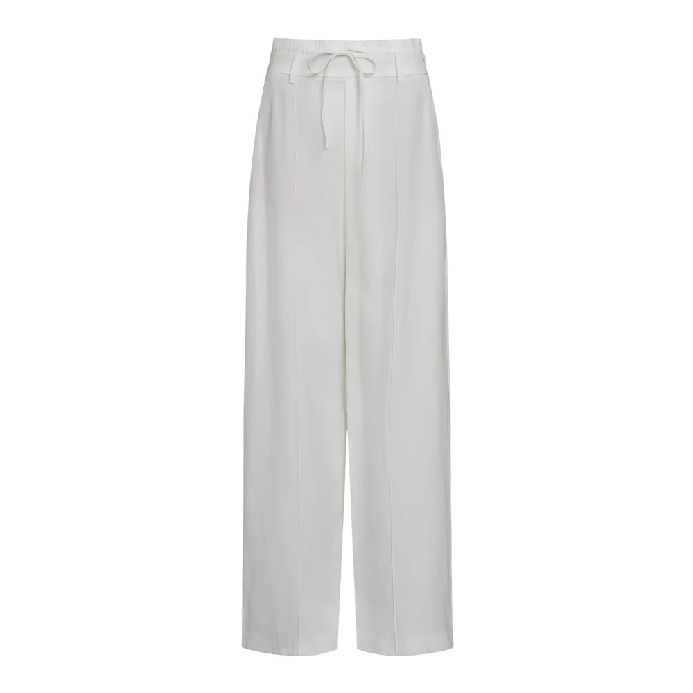 Vince Women's White Wide Trousers, Xs, Double Waistband Drawstring Pant Off