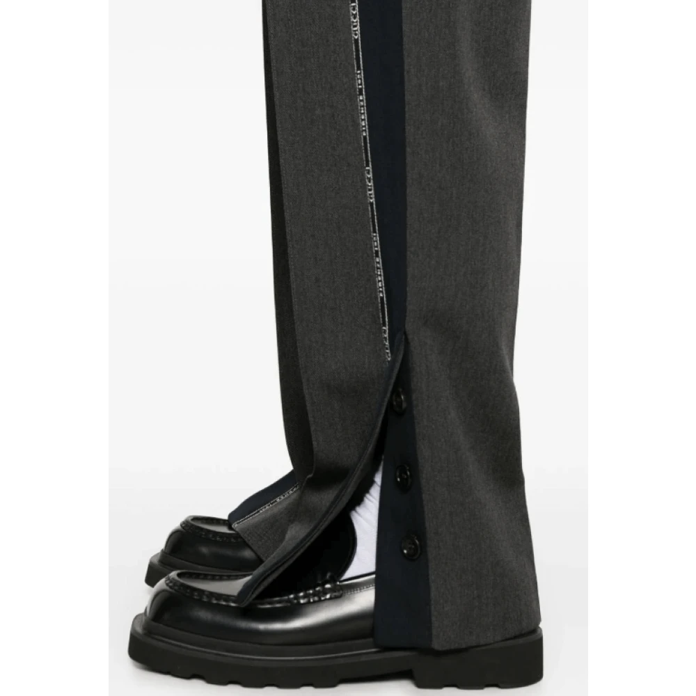 Gucci Logo Trim Wollen Broek Gray Heren