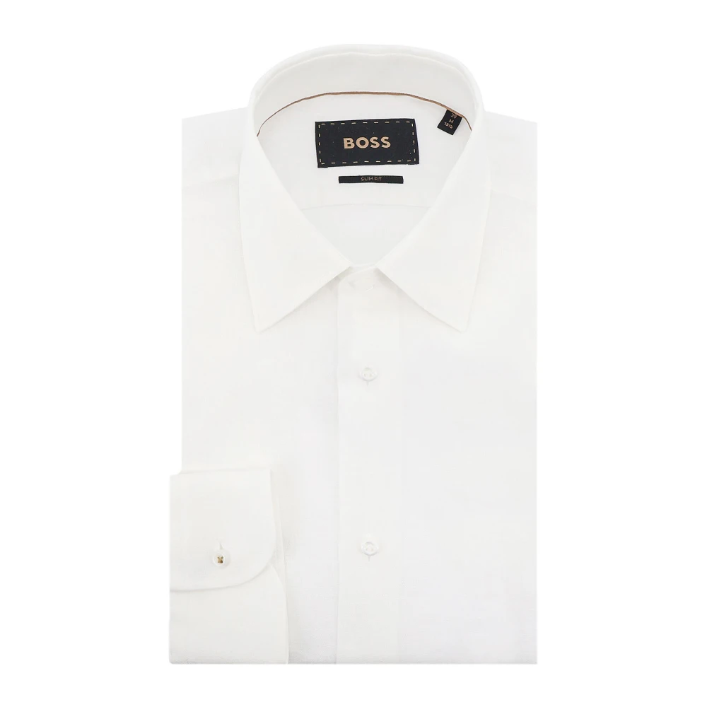 Hugo White Formal Shirts, Male, Xl, Slim-Fit Shirt In Italian-Made Linen