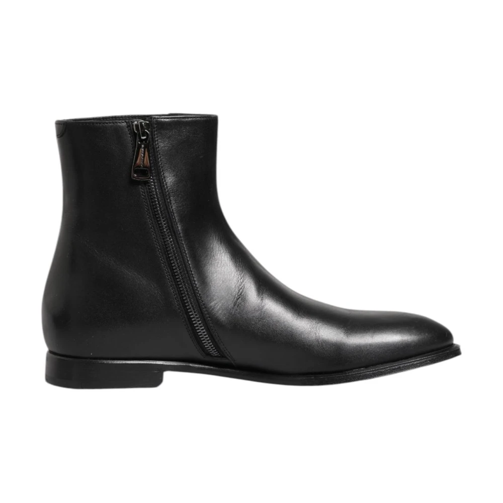 Dolce & Gabbana Men's Black Leather Mid Calf Zipper Boots - Ankle Boots - 6 Uk - Shoes
