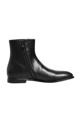Svarta Läder Mid Calf Dragkedjebstövlar
