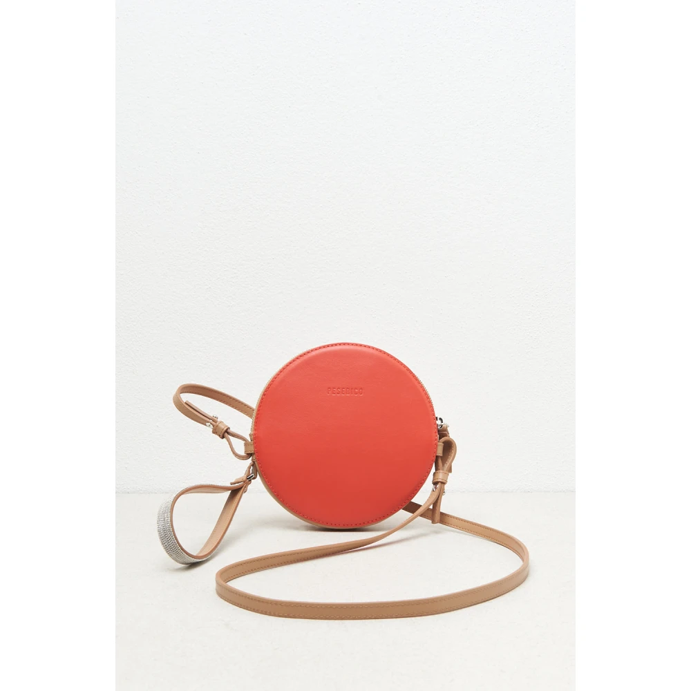 PESERICO Ronde echte leren tas met polsband en schouderband Red Dames