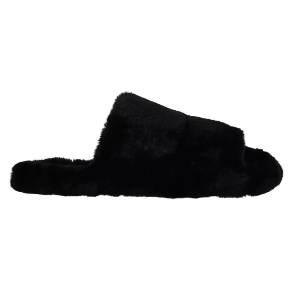 Dolce & Gabbana Black Polyester Faux Fur Sandals - Male - Sliders - 10 1/2 Uk - Shoes