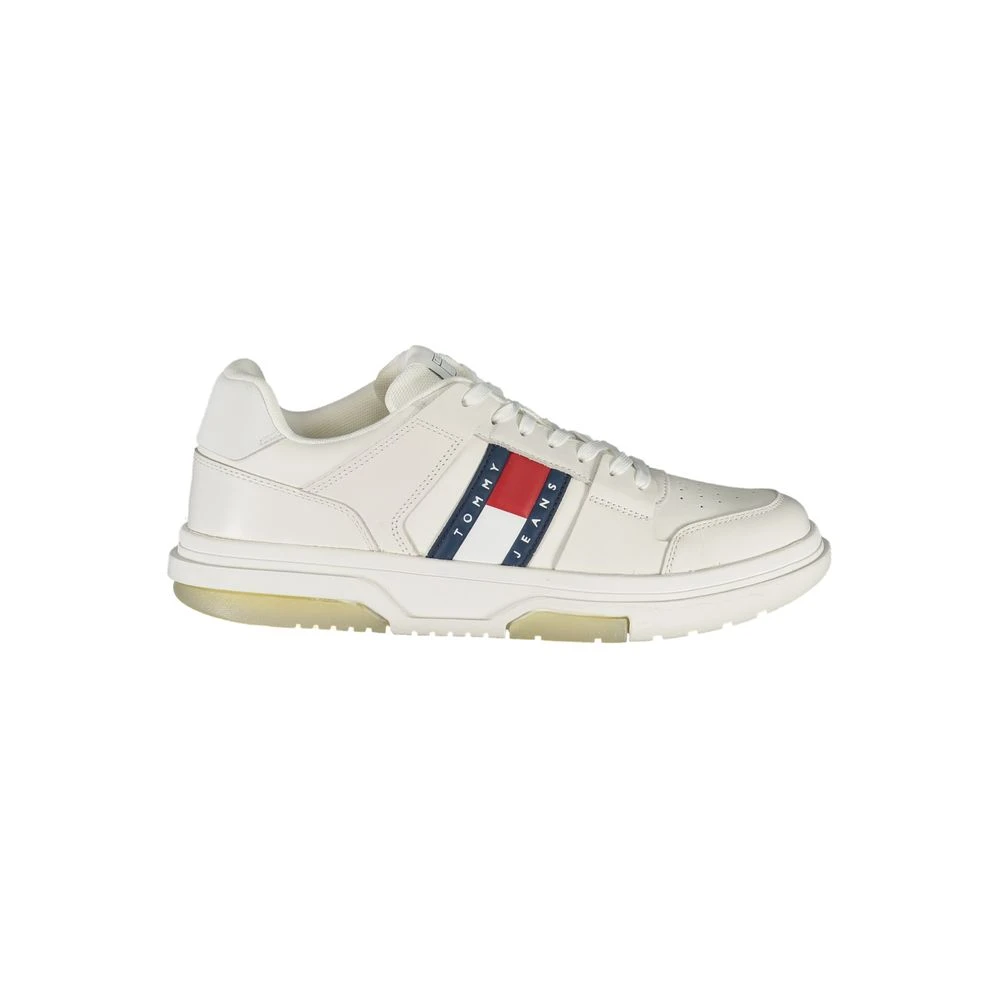 Hvide polyester sneakers med snørebånd, kontrastdetaljer, tryk, logo