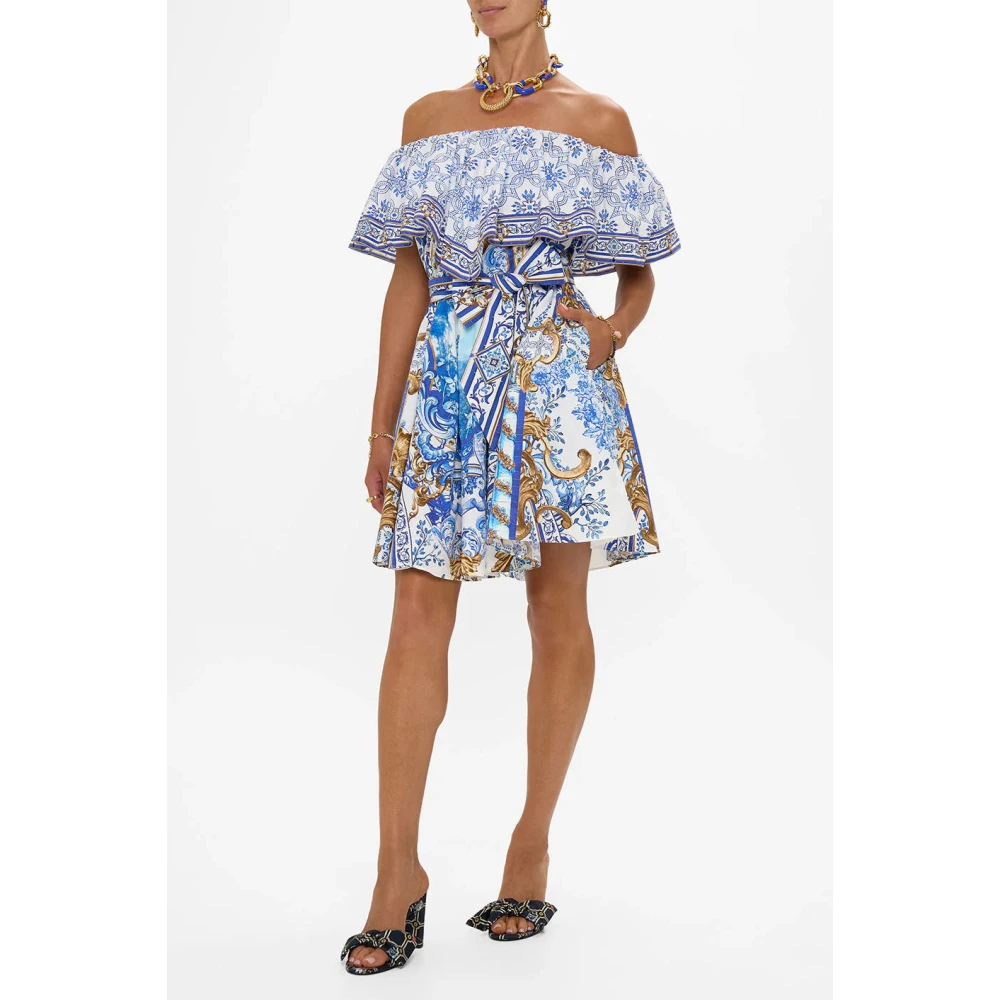 Camilla Portugees-geïnspireerde Frill Korte Jurk Blue Dames