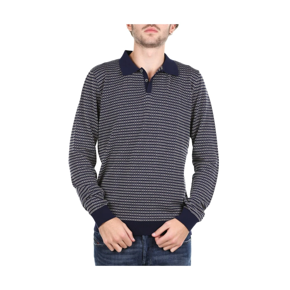 Aquascutum Blauw Lange Mouw Heren Polo Shirt Blue Heren