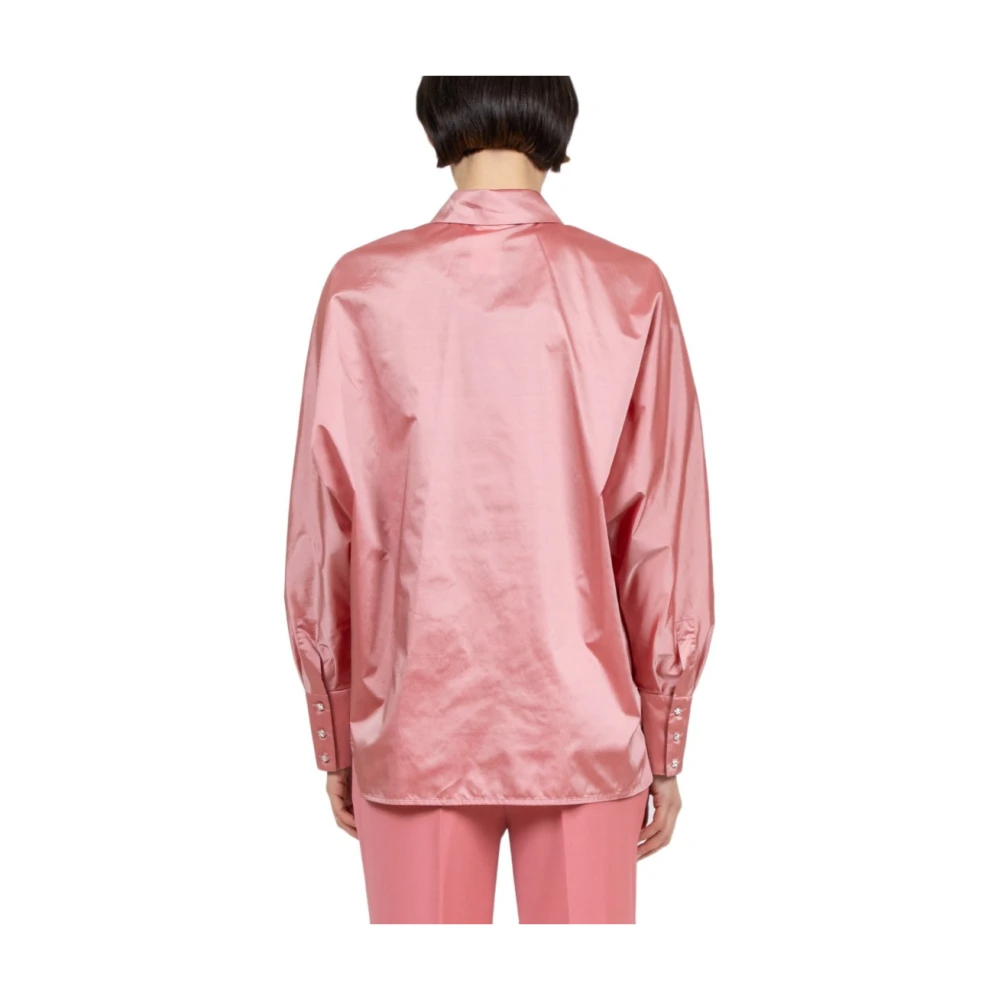 Max Mara Studio Zijden Aquamarijn Shirt Juweelknoop Pink Dames